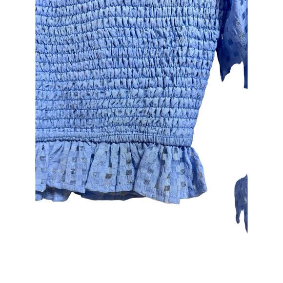Flying Tomato women's blue smocked ruffle puff sleeve crop top‎ size Small - Picture 4 of 5